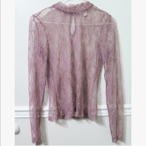 FOREVER21 Mock Neck Lace Long Sleeve Top